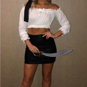 Free People Black Leather Skirt